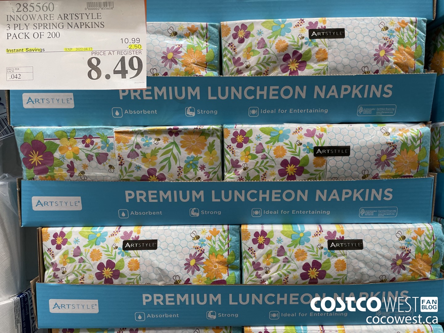 285560 INNOWARE ARTSTYLE 3 PLY SPRING NAPKINS PACK OF 200 ($2.50 INSTANT SAVINGS EXPIRES ON 2022-04-17) $8.49