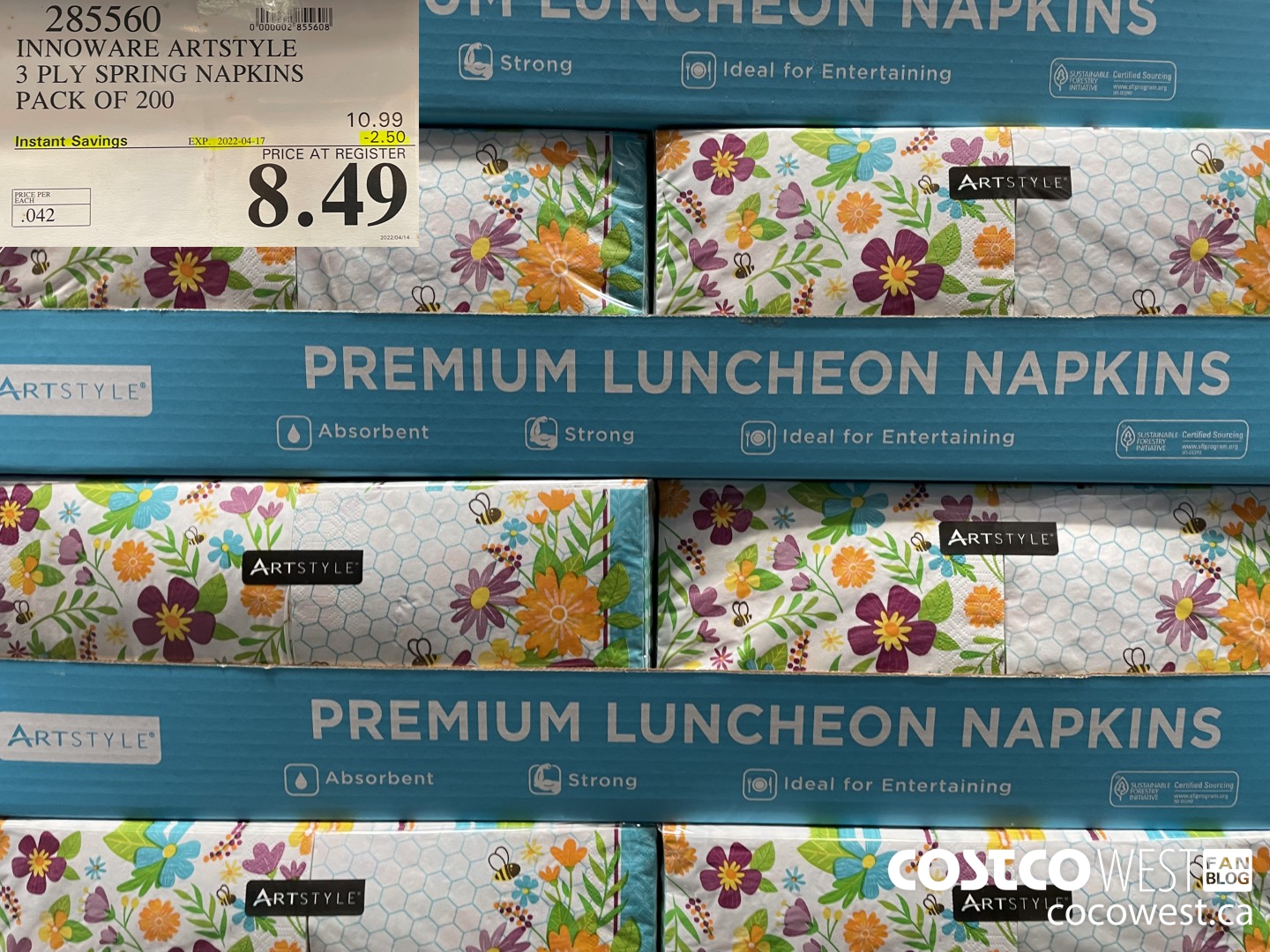 285560 INNOWARE ARTSTYLE 3 PLY SPRING NAPKINS PACK OF 200 ($2.50 INSTANT SAVINGS EXPIRES ON 2022-04-17) $8.49