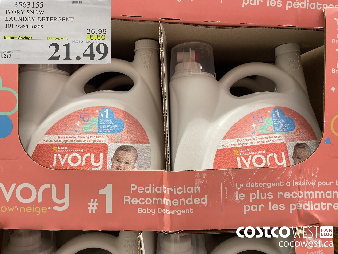 3563155 IVORY SNOW LAUNDRY DETERGENT 101 wash loads ($5.50 INSTANT SAVINGS EXPIRES ON 2022-04-10) $21.49