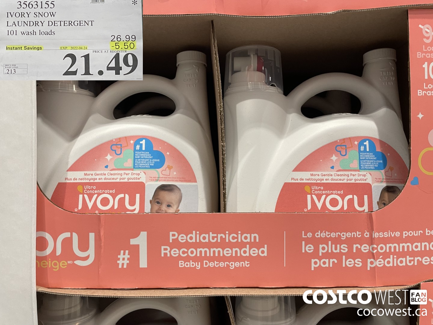 3563155 IVORY SNOW LAUNDRY DETERGENT 101 wash loads ($5.50 INSTANT SAVINGS EXPIRES ON 2022-04-24) $21.49