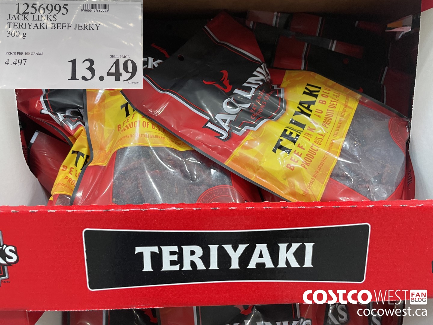 1256995 JACK LINKS TERIYAKI BEEF JERKY 300g $13.49