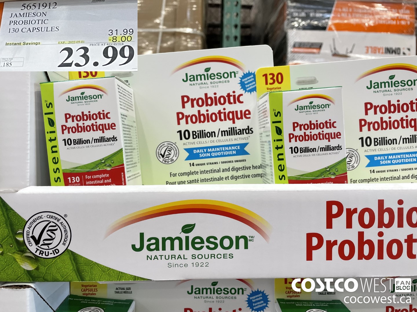 5651912 JAMIESON PROBIOTIC 130 CAPSULES ($8.00 INSTANT SAVINGS EXPIRES ON 2022-05-01) $23.99