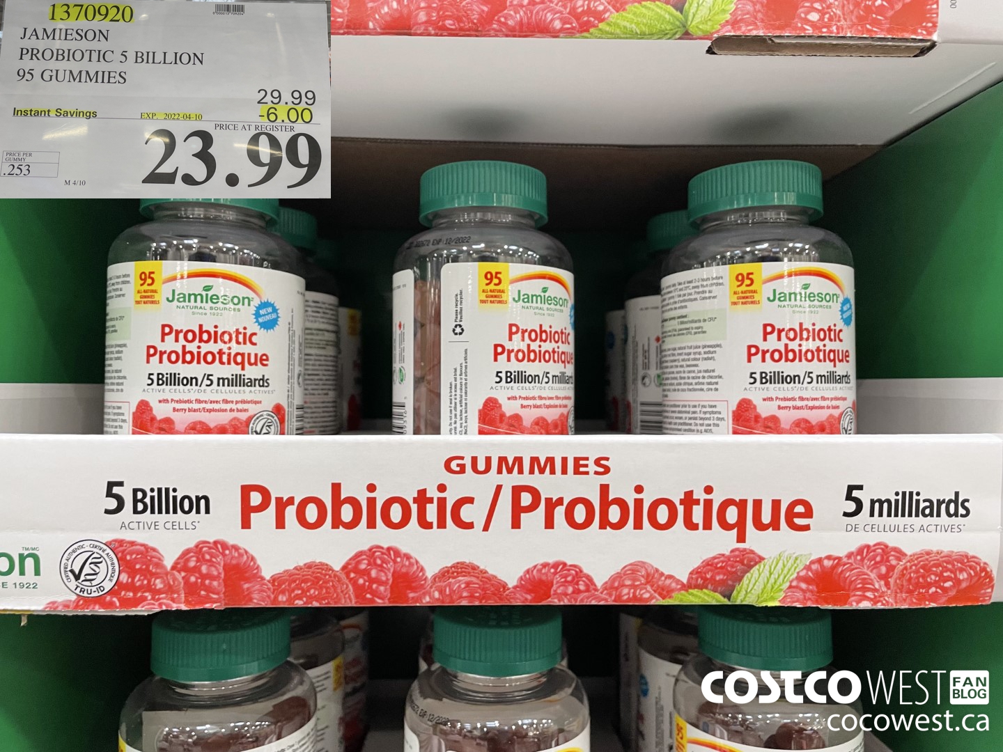 1370920 JAMIESON PROBIOTIC 5 BILLION 95 GUMMIES ($6.00 INSTANT SAVINGS EXPIRES ON 2022-04-10) $23.99
