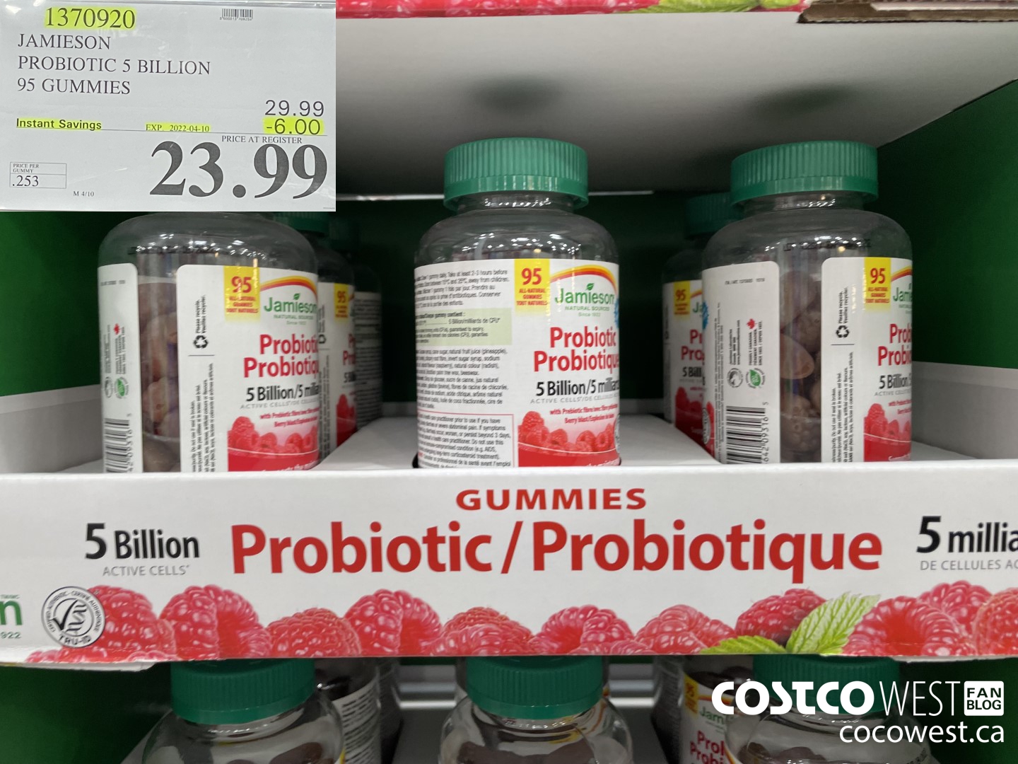 1370920 JAMIESON PROBIOTIC 5 BILLION 95 GUMMIES ($6.00 INSTANT SAVINGS EXPIRES ON 2022-04-10) $23.99
