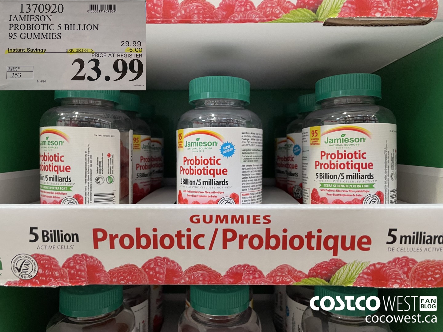 1370920 JAMIESON PROBIOTIC 5 BILLION 95 GUMMIES ($6.00 INSTANT SAVINGS EXPIRES ON 2022-04-10) $23.99