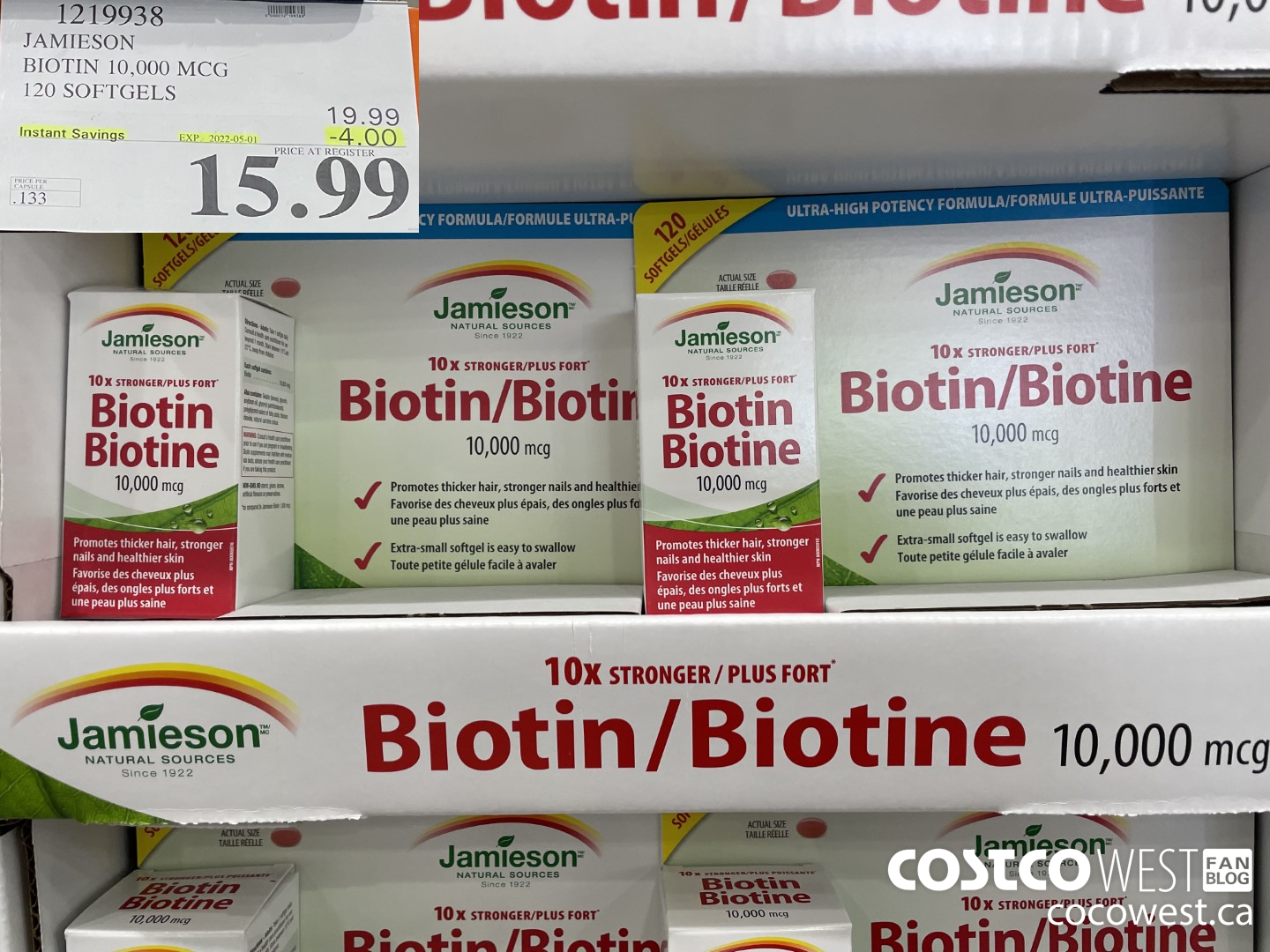 1219938 JAMIESON BIOTIN 10,000 MCG 120 SOFTGELS ($4.00 INSTANT SAVINGS EXPIRES ON 2022-05-01) $15.99