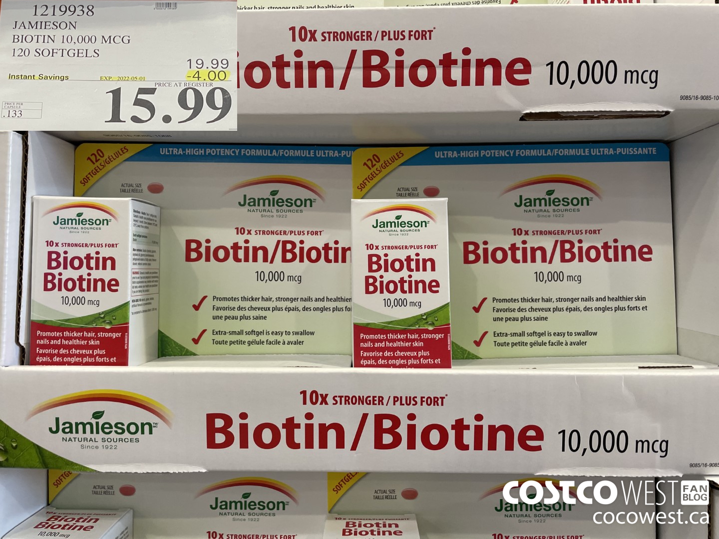 1219938 JAMIESON BIOTIN 10,000 MCG 120 SOFTGELS ($4.00 INSTANT SAVINGS EXPIRES ON 2022-05-01) $15.99