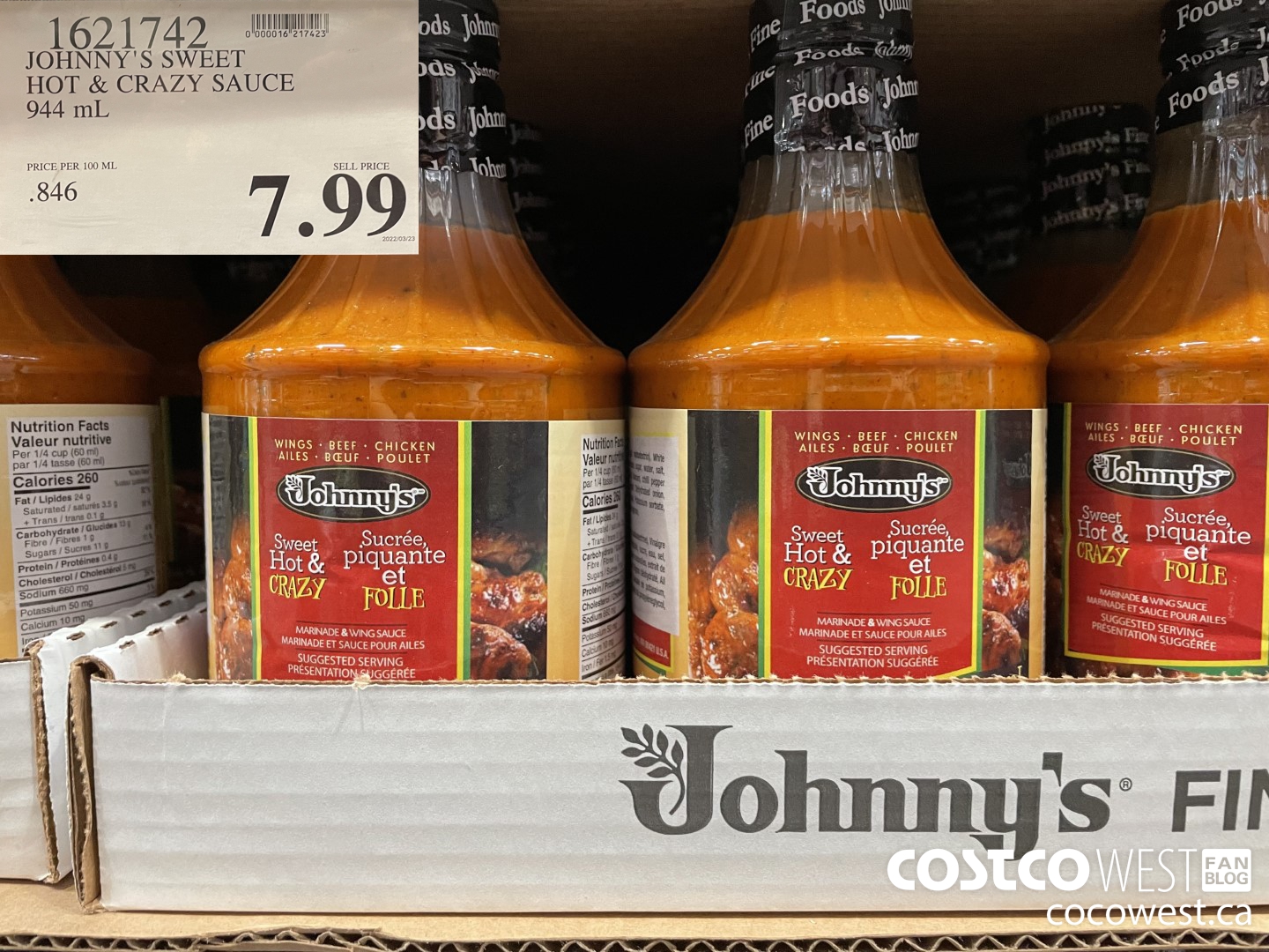 1621742 JOHNNY'S SWEET HOT & CRAZY SAUCE 944 mL $7.99