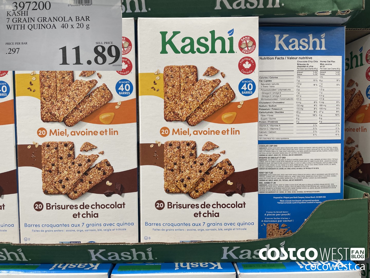 397200 KASHI 7 GRAIN GRANOLA BAR WITH QUINOA 40 x 20g $11.89