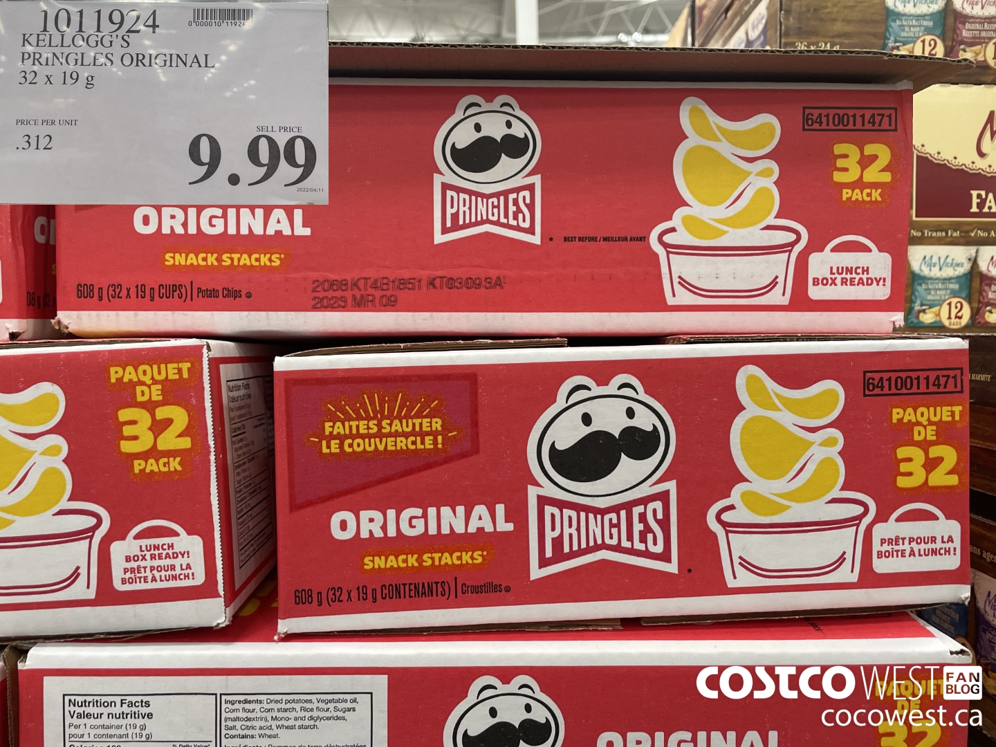 1011924 KELLOGG'S PRINGLES ORIGINAL 32 X 19 G $9.99