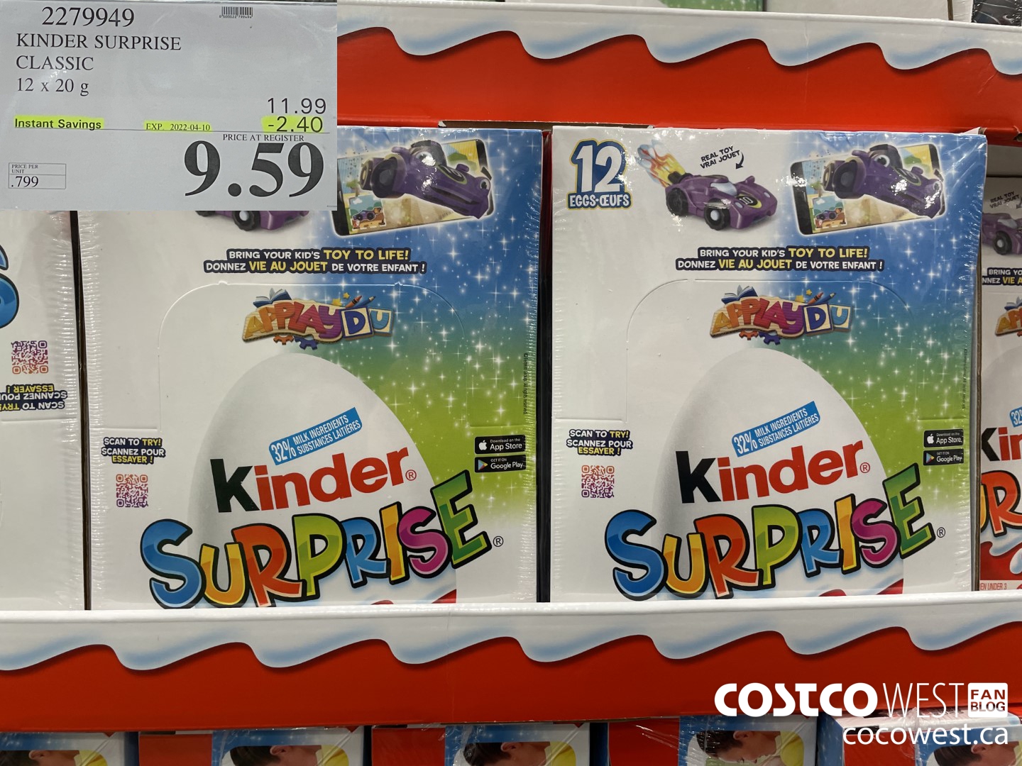2279949 KINDER SURPRISE CLASSIC 12 x 20g ($2.40 INSTANT SAVINGS EXPIRES ON 2022-04-10) $9.59
