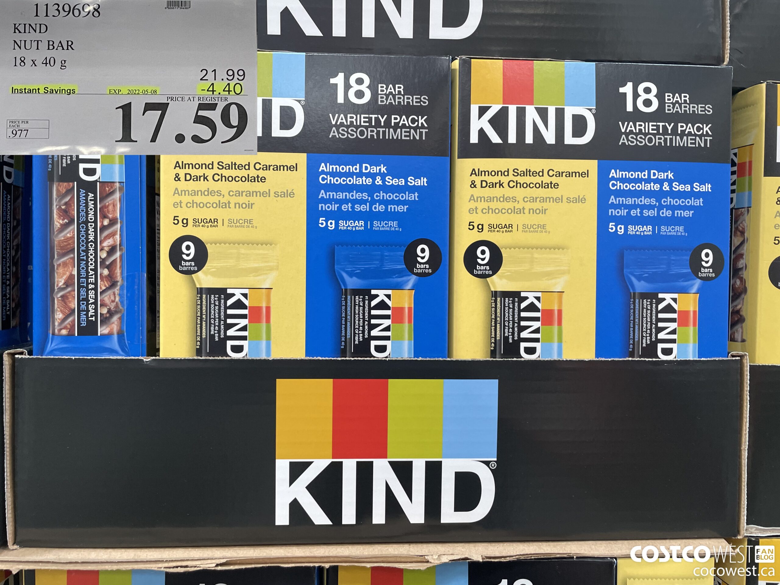 1139698 KIND NUT BAR 18 x 40 g ($4.40 INSTANT SAVINGS EXPIRES ON 2022-05-08) $17.59
