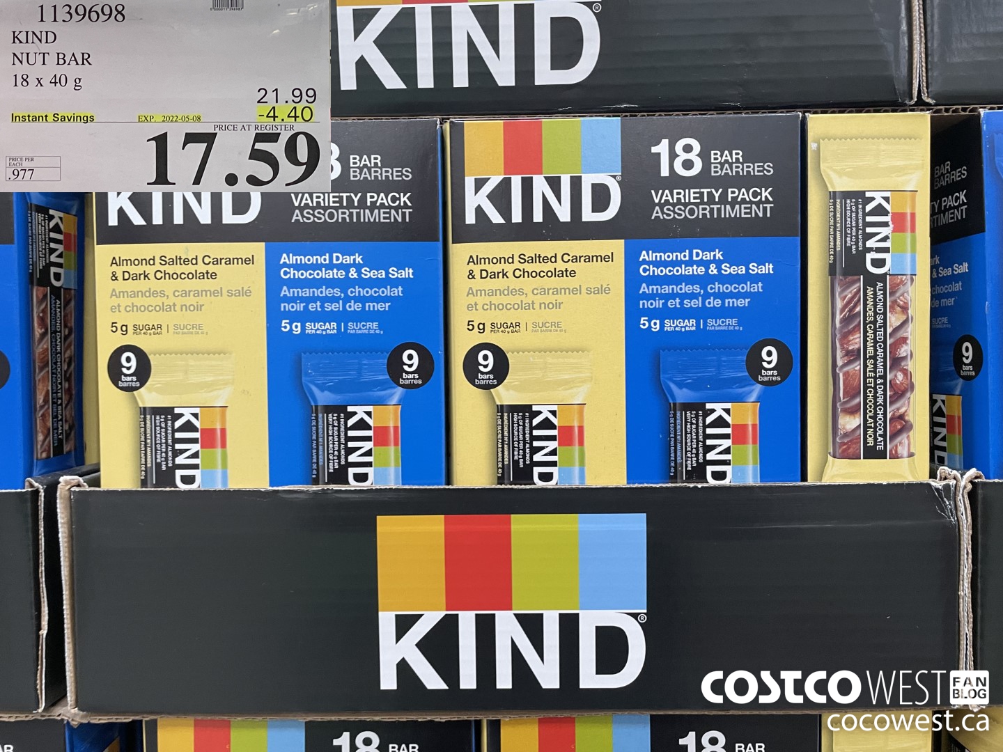 1139698 KIND NUT BAR 18 x 40 g ($4.40 INSTANT SAVINGS EXPIRES ON 2022-05-08) $17.59