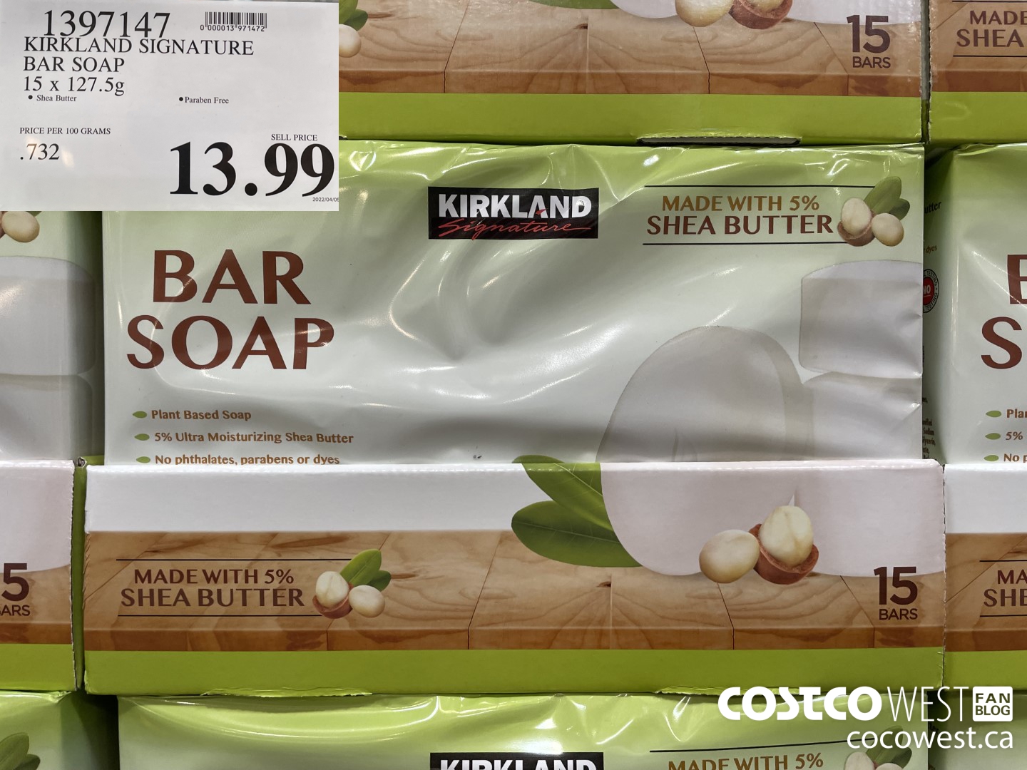 1397147 KIRKLAND SIGNATURE BAR SOAP 15 x 127.5g $13.99