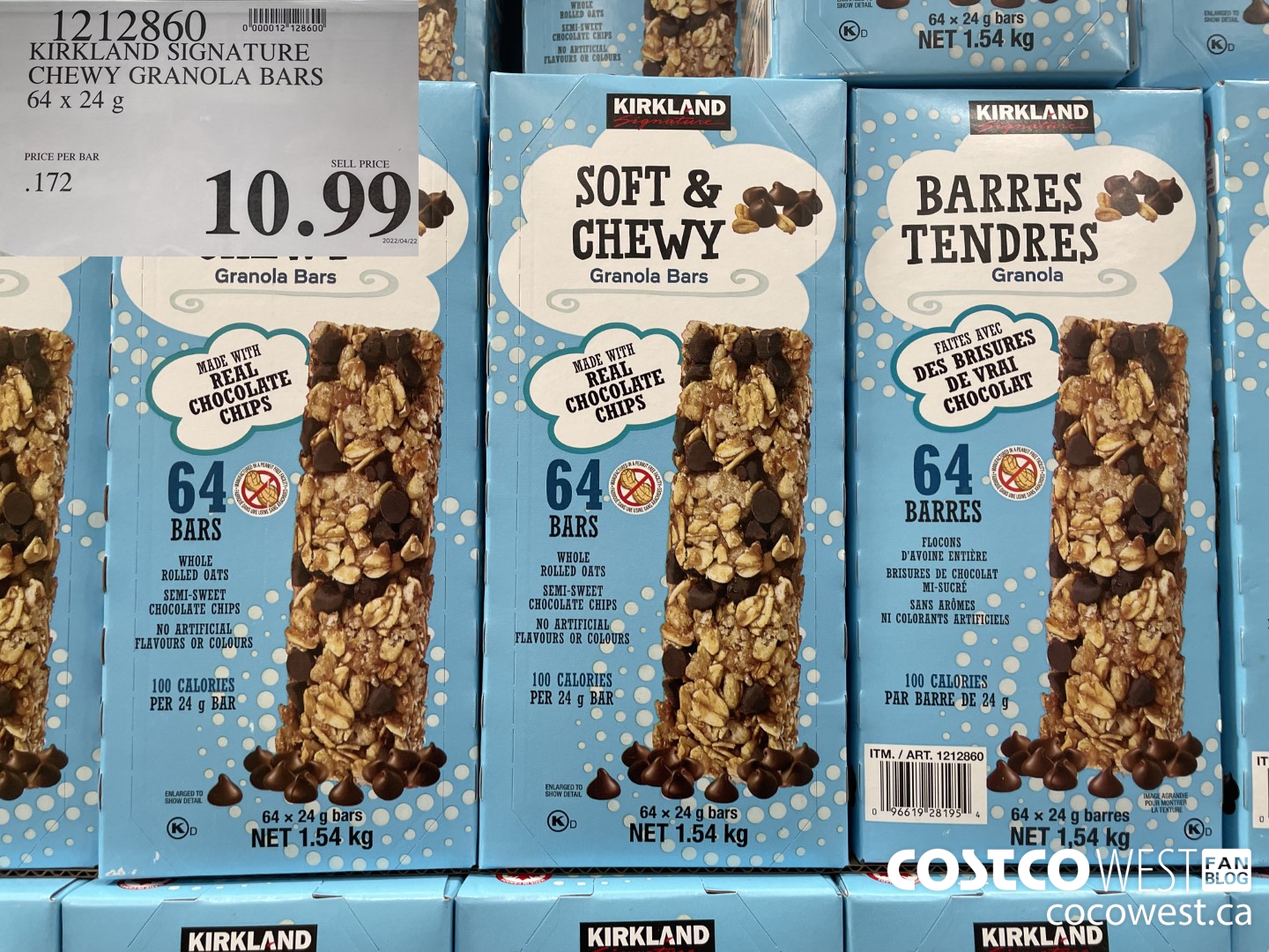 1212860 KIRKLAND SIGNATURE CHEWY GRANOLA BARS 64 X 24 G $10.99