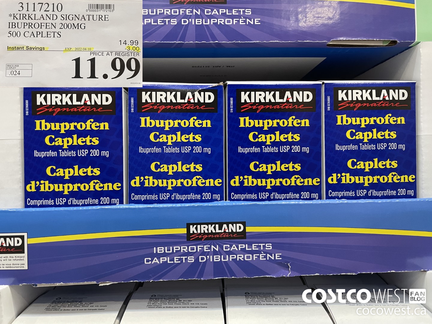 3117210 KIRKLAND SIGNATURE IBUPROFEN 200MG 500 CAPLETS ($3.00 INSTANT SAVINGS EXPIRES ON 2022-04-10) $11.99
