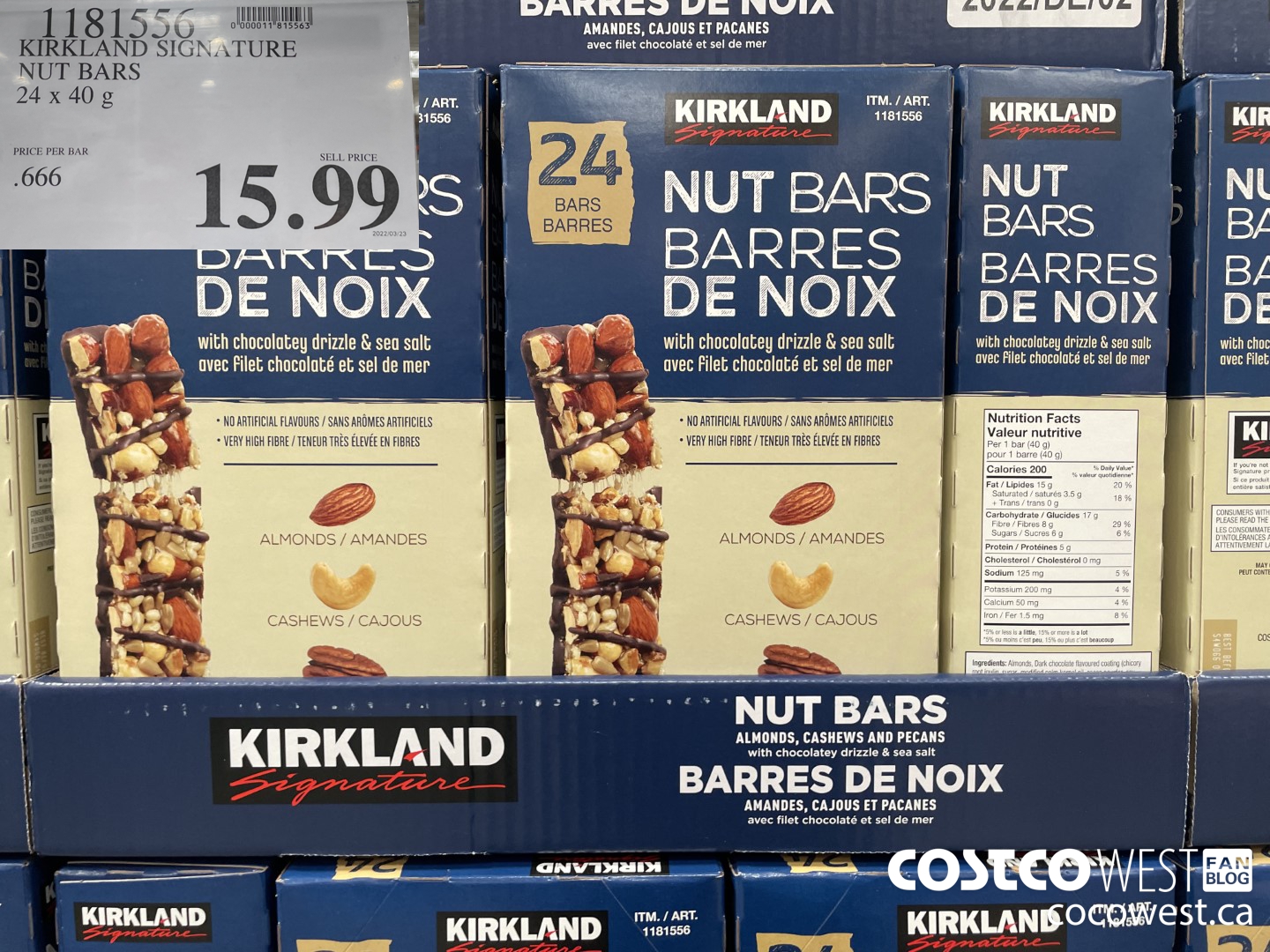 1181556 KIRKLAND SIGNATURE NUT BARS 24 X 40G $15.99