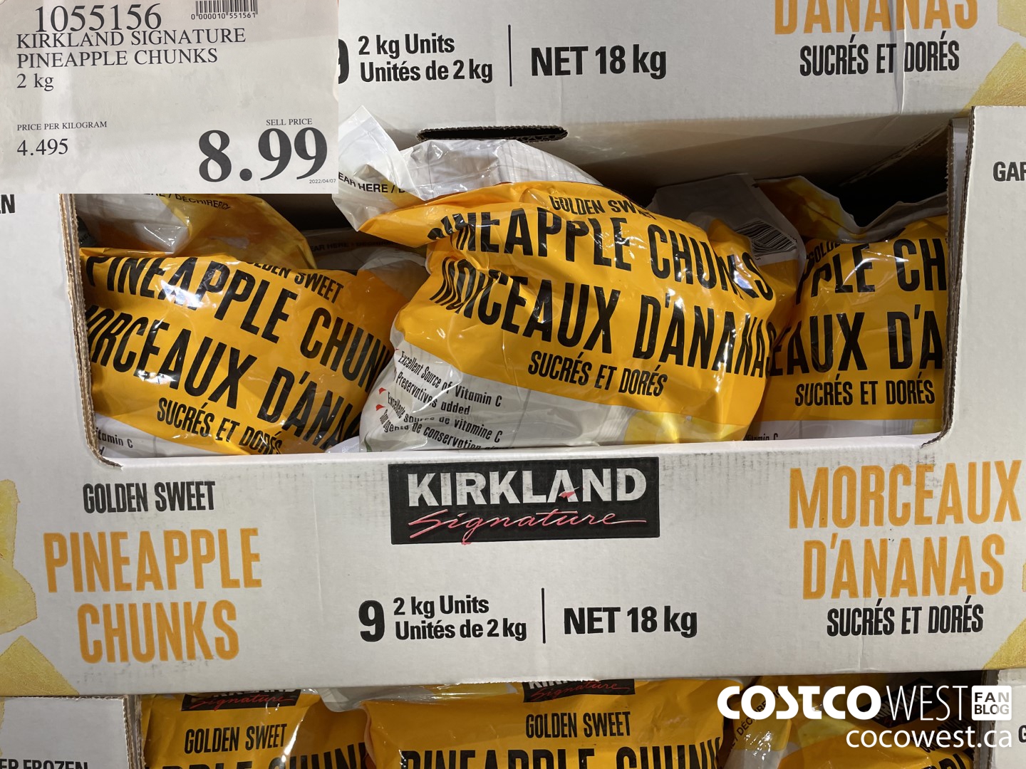 1055156 KIRKLAND SIGNATURE PINEAPPLE CHUNKS 2 kg $8.99