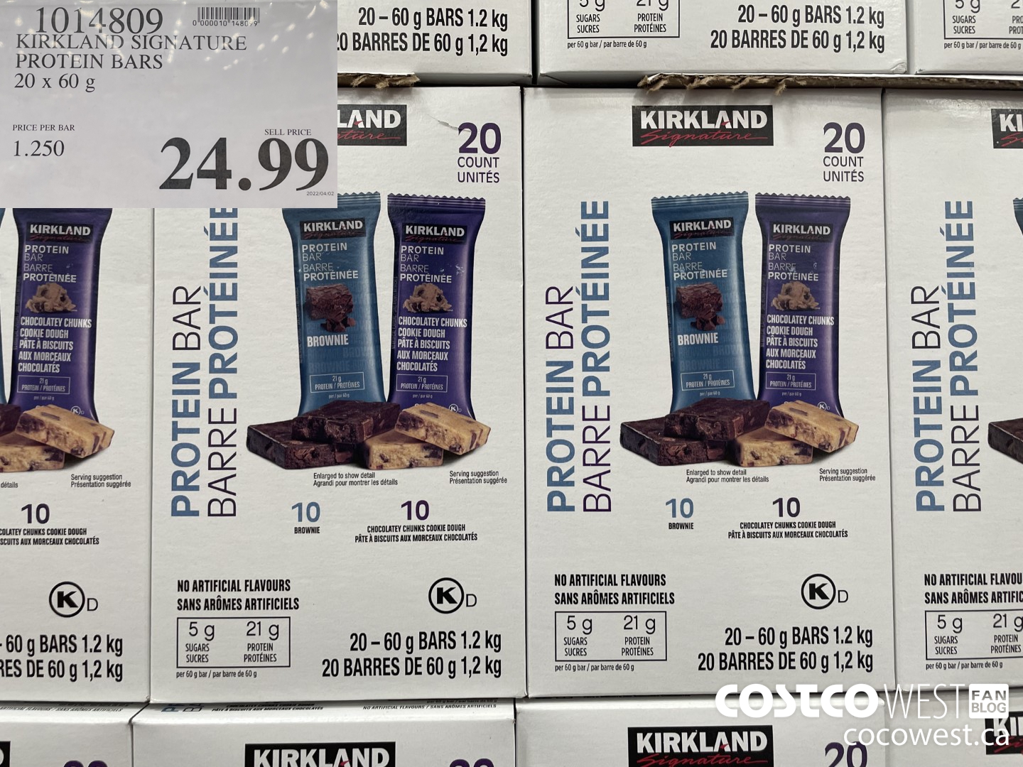 1014809 KIRKLAND SIGNATURE PROTEIN BARS 20 X 60G $24.99