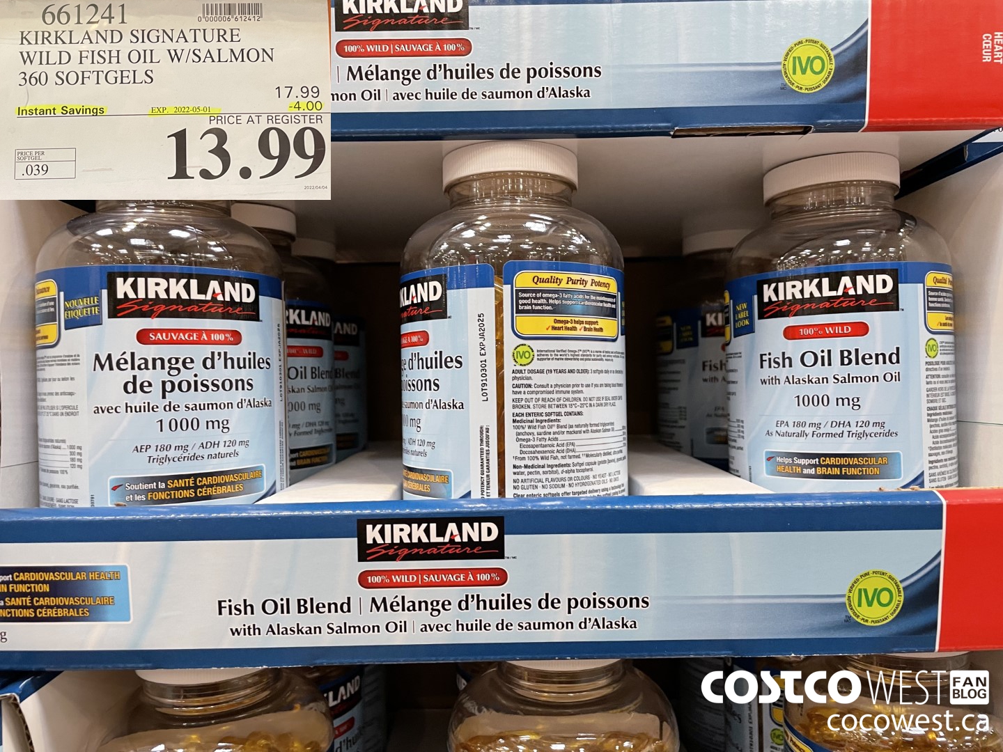 661241 KIRKLAND SIGNATURE WILD FISH OIL W/SALMON 360 SOFTGELS ($4.00 INSTANT SAVINGS EXPIRES ON 2022-05-01) $13.99