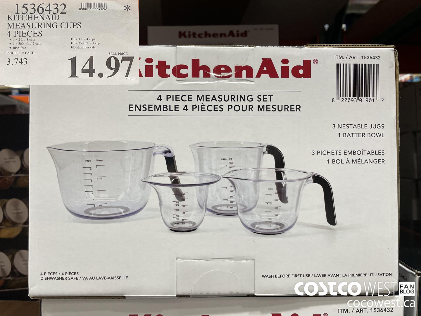 1536432 KITCHENAID MEASURING CUPS 4 PIECES $14.97