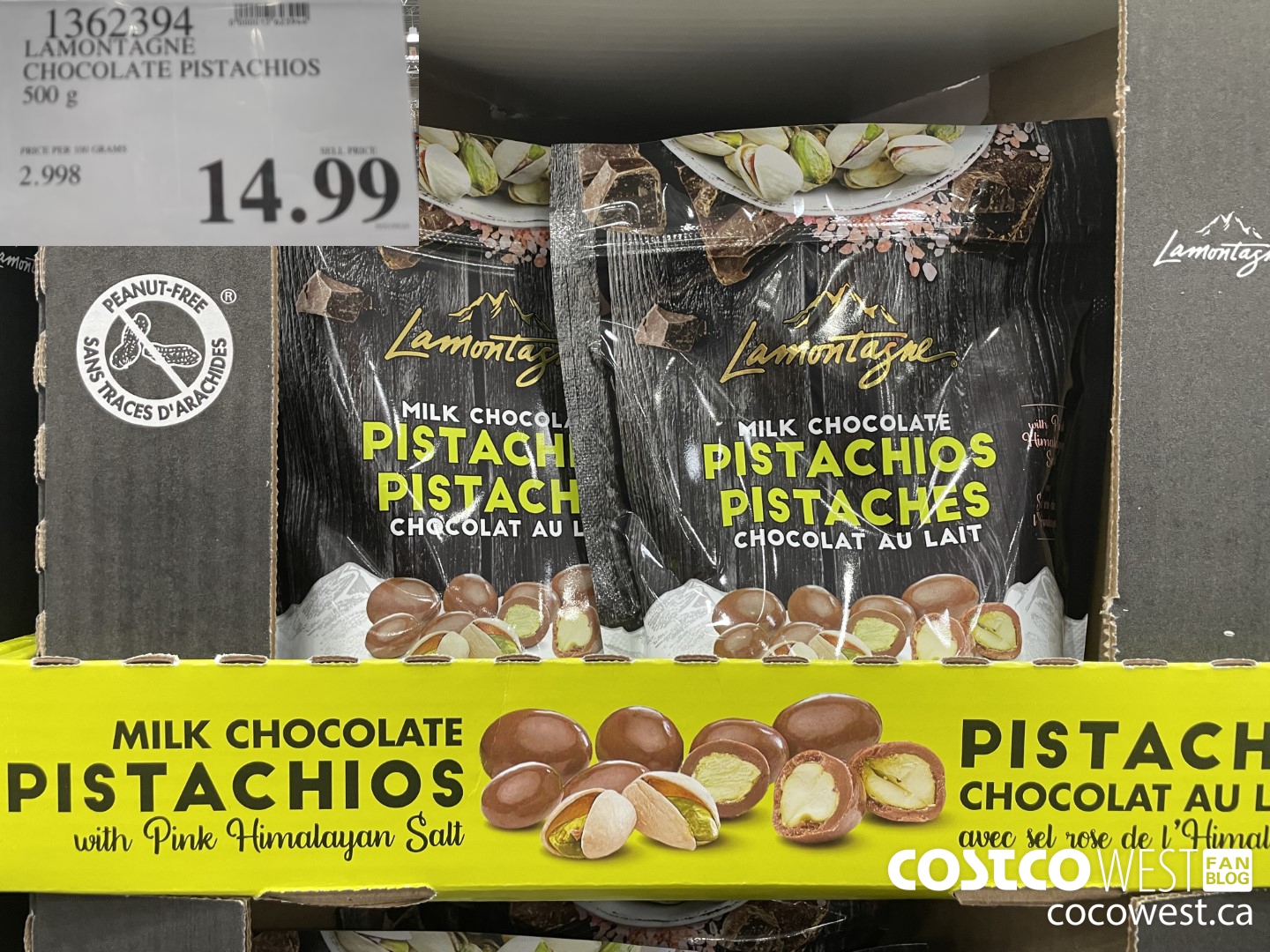 1362394 LAMONTAGNE CHOCOLATE PISTACHIOS 500 g $14.99