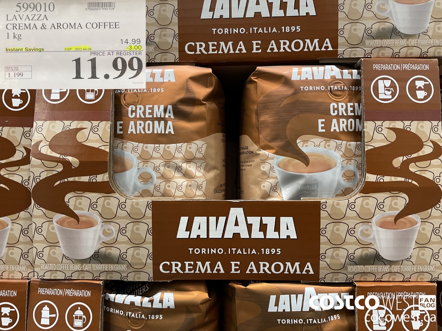 599010 LAVAZZA CREMA & AROMA COFFEE 1KG ($3.00 INSTANT SAVINGS EXPIRES ON 2022-04-08) $11.99