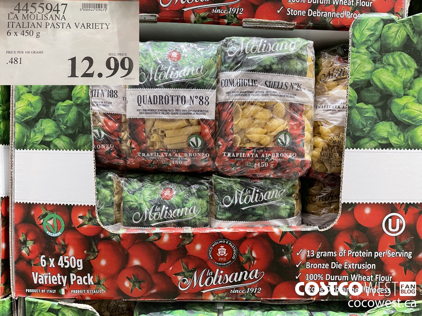 4455947 LA MOLISANA ITALIAN PASTA VARIETY 6 x 450 g $12.99