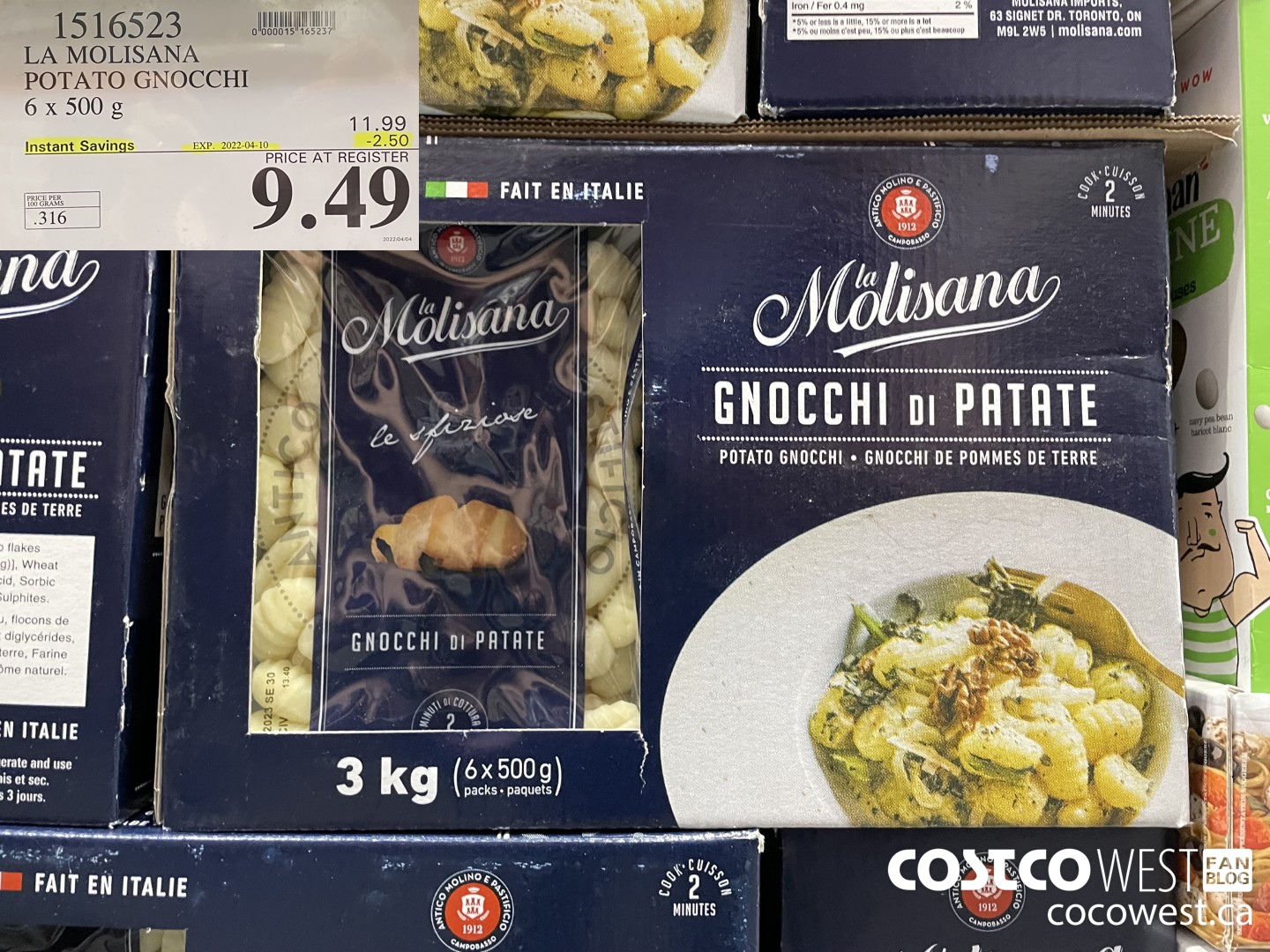 1516523 LA MOLISANA POTATO GNOCCHI 6 x 500 g ($2.50 INSTANT SAVINGS EXPIRES ON 2022-04-10) $9.49