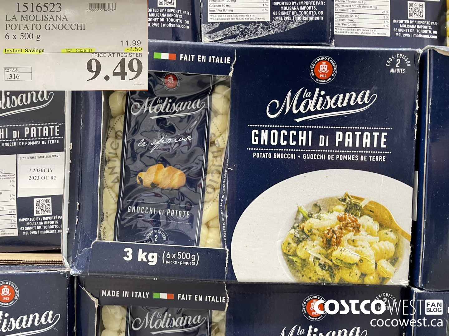 1516523 LA MOLISANA POTATO GNOCCHI 6 x 500 g ($2.50 INSTANT SAVINGS EXPIRES ON 2022-04-17) $9.49