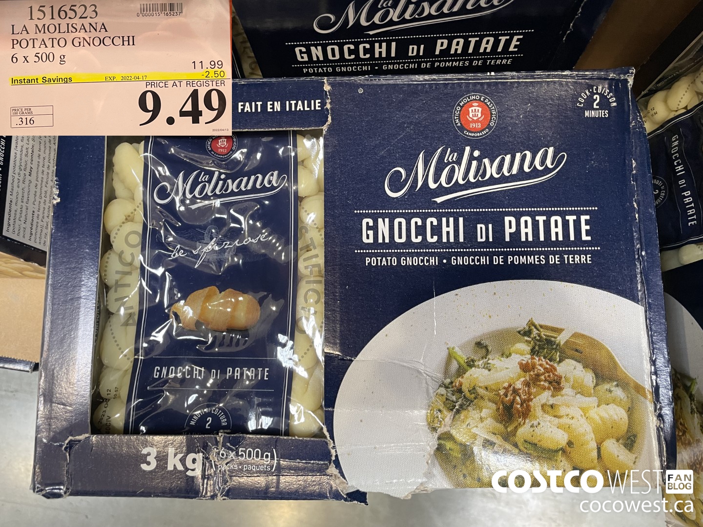 1516523 LA MOLISANA POTATO GNOCCHI 6 x 500 g ($2.50 INSTANT SAVINGS EXPIRES ON 2022-04-17) $9.49
