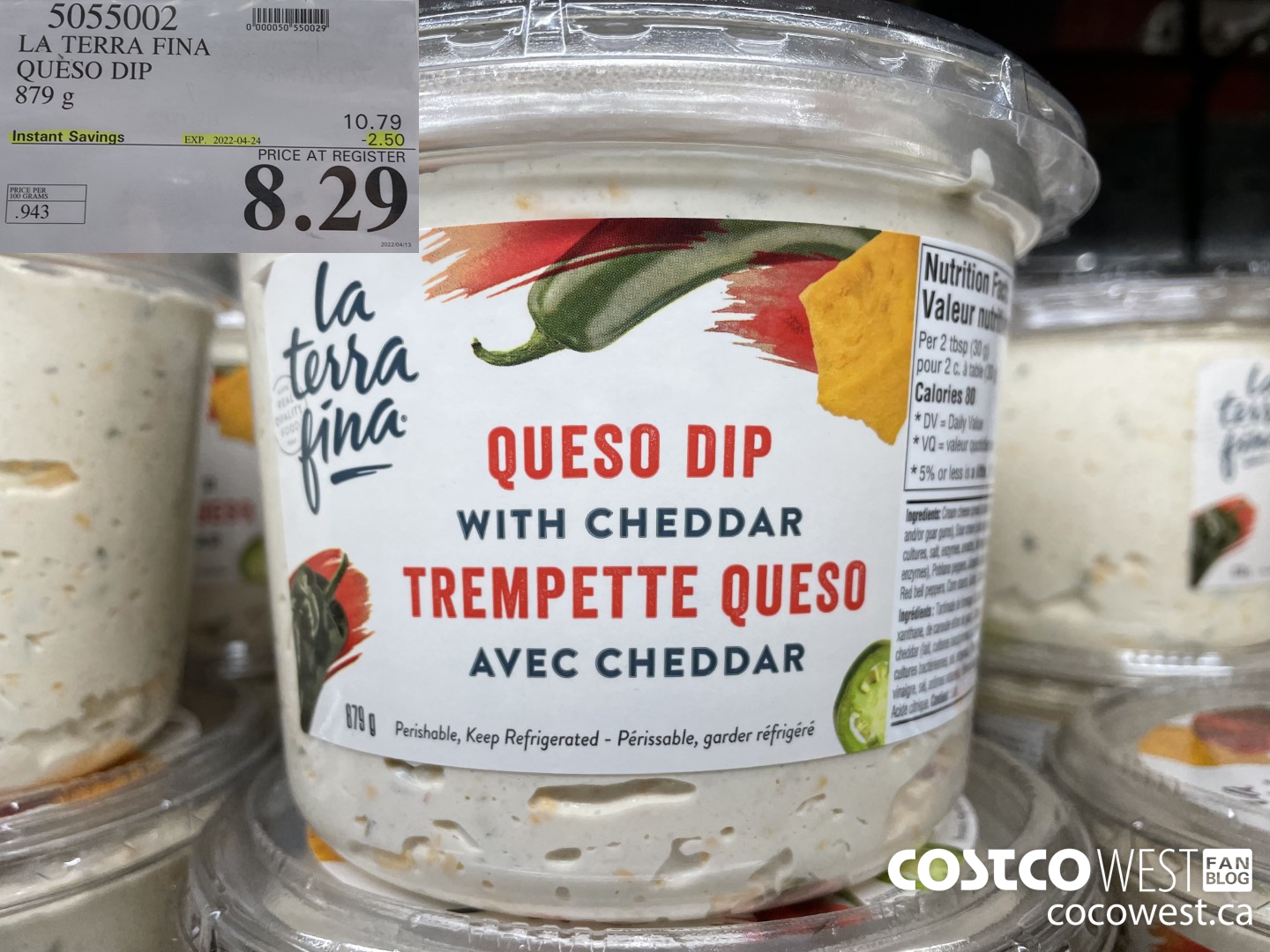 5055002 LA TERRA FINA QUESO DIP 879 g ($2.50 INSTANT SAVINGS EXPIRES ON 2022-04-24) $8.29