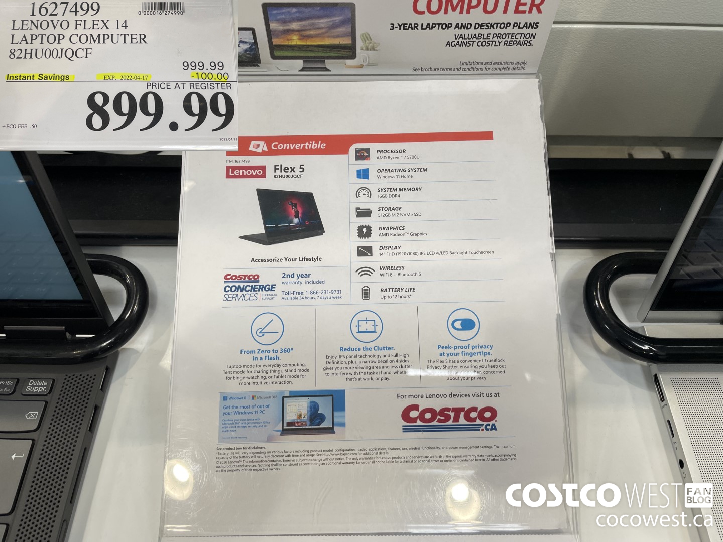 1627499 LENOVO FLEX 14 LAPTOP COMPUTER 82HU00JQCF ($100.00 INSTANT SAVINGS EXPIRES ON 2022-04-17) $899.99