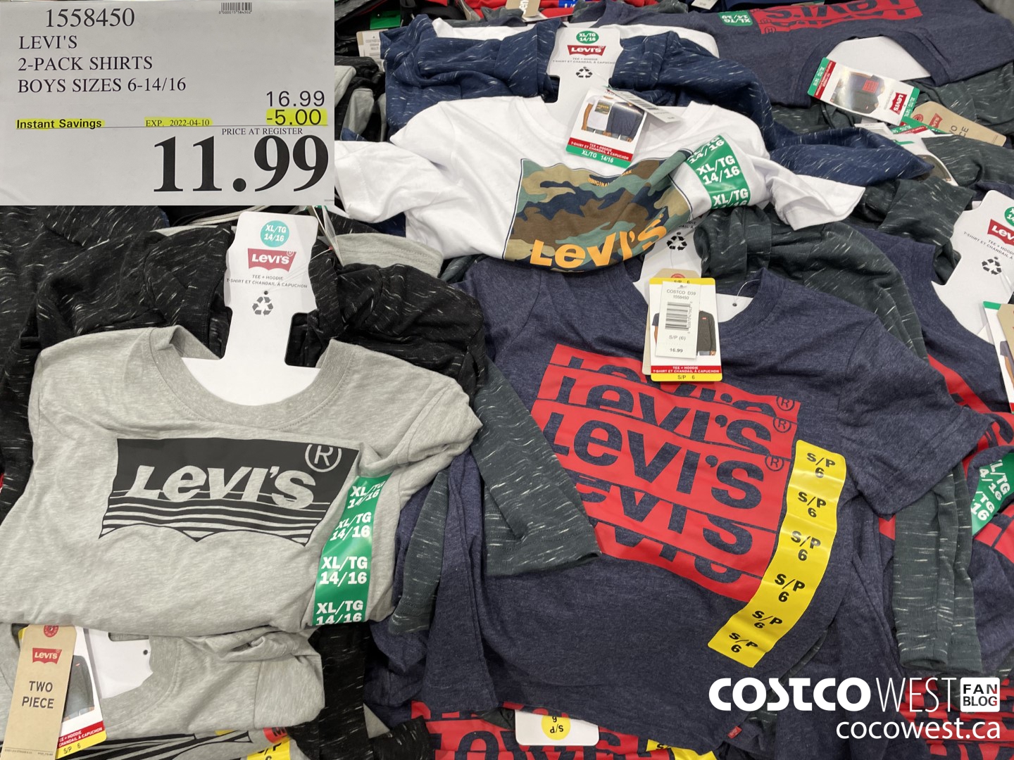 1558450 LEVI'S 2-PACK SHIRTS BOYS SIZES 6-14/16  ($5.00 INSTANT SAVINGS EXPIRES ON 2022-04-10) $11.99