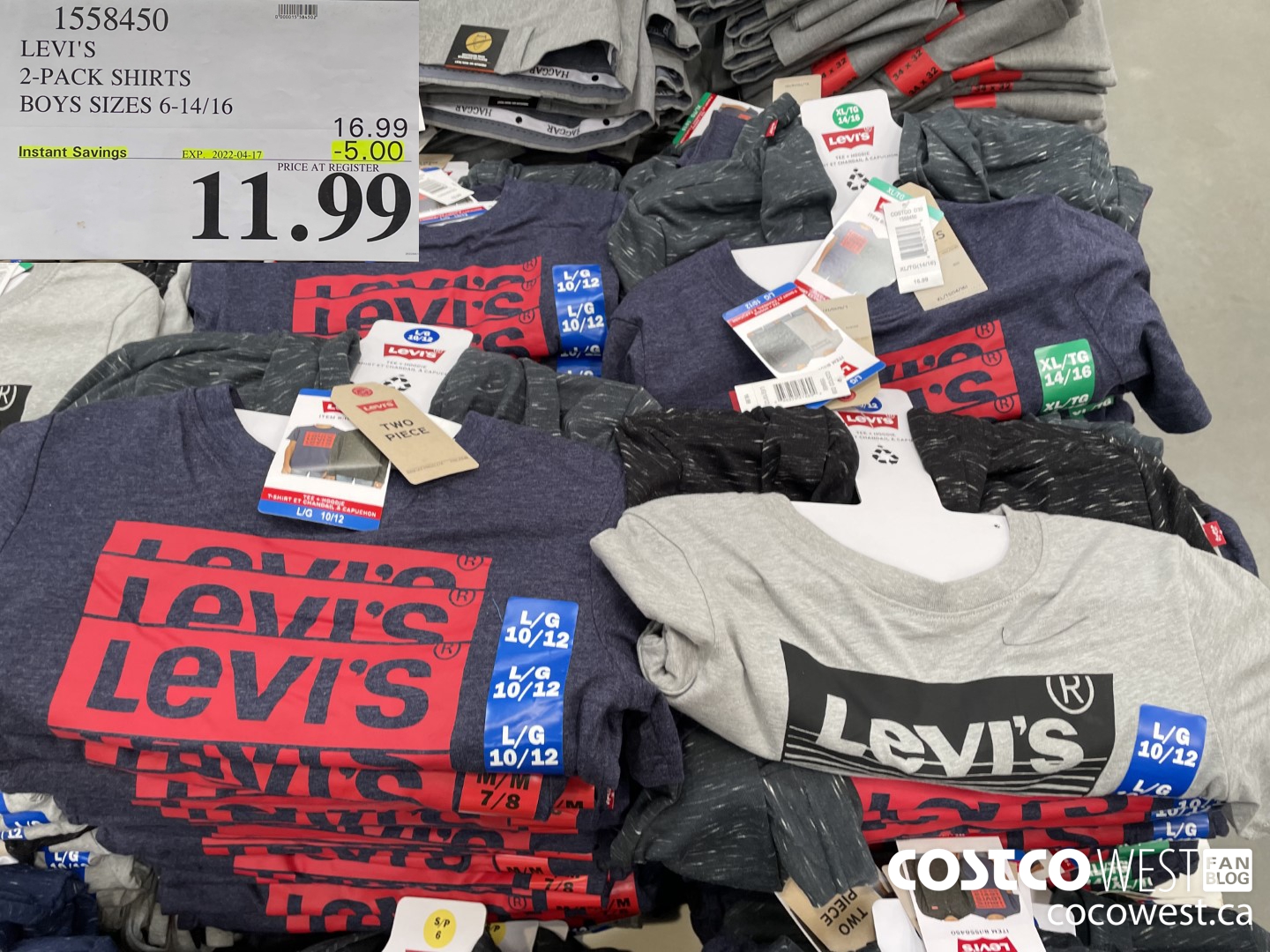 1558450 LEVI'S 2-PACK SHIRTS BOYS SIZES 6-14/16  ($5.00 INSTANT SAVINGS EXPIRES ON 2022-04-17) $11.99
