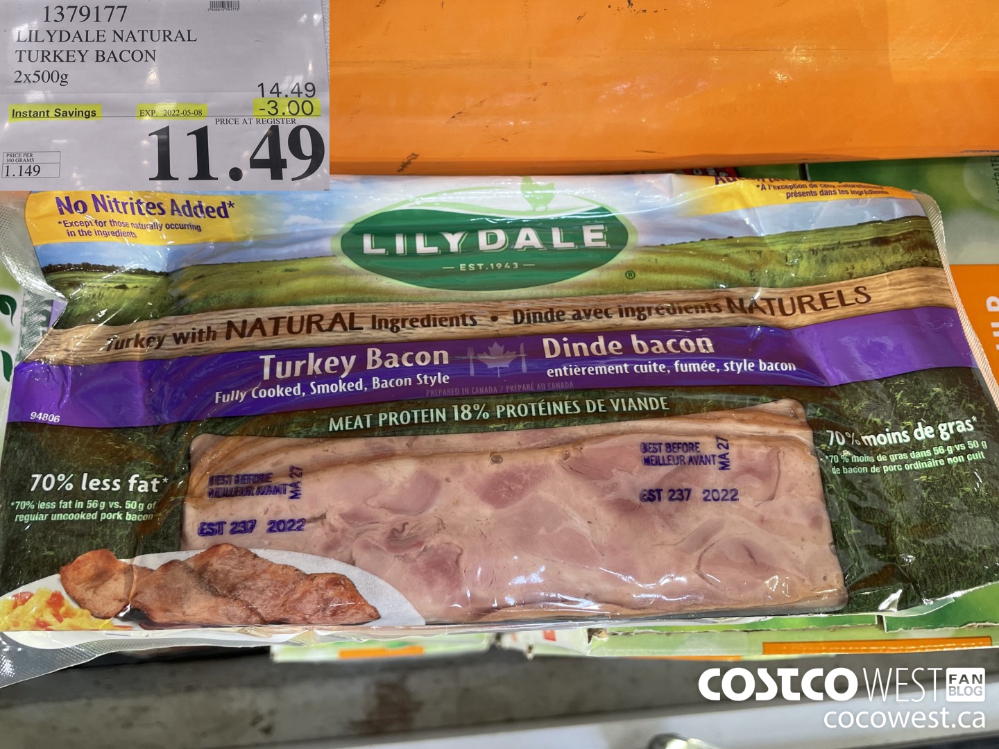 1379177 LILYDALE NATURAL TURKEY BACON 2 x 500g ($3.00 INSTANT SAVINGS EXPIRES ON 2022-05-08) $11.49