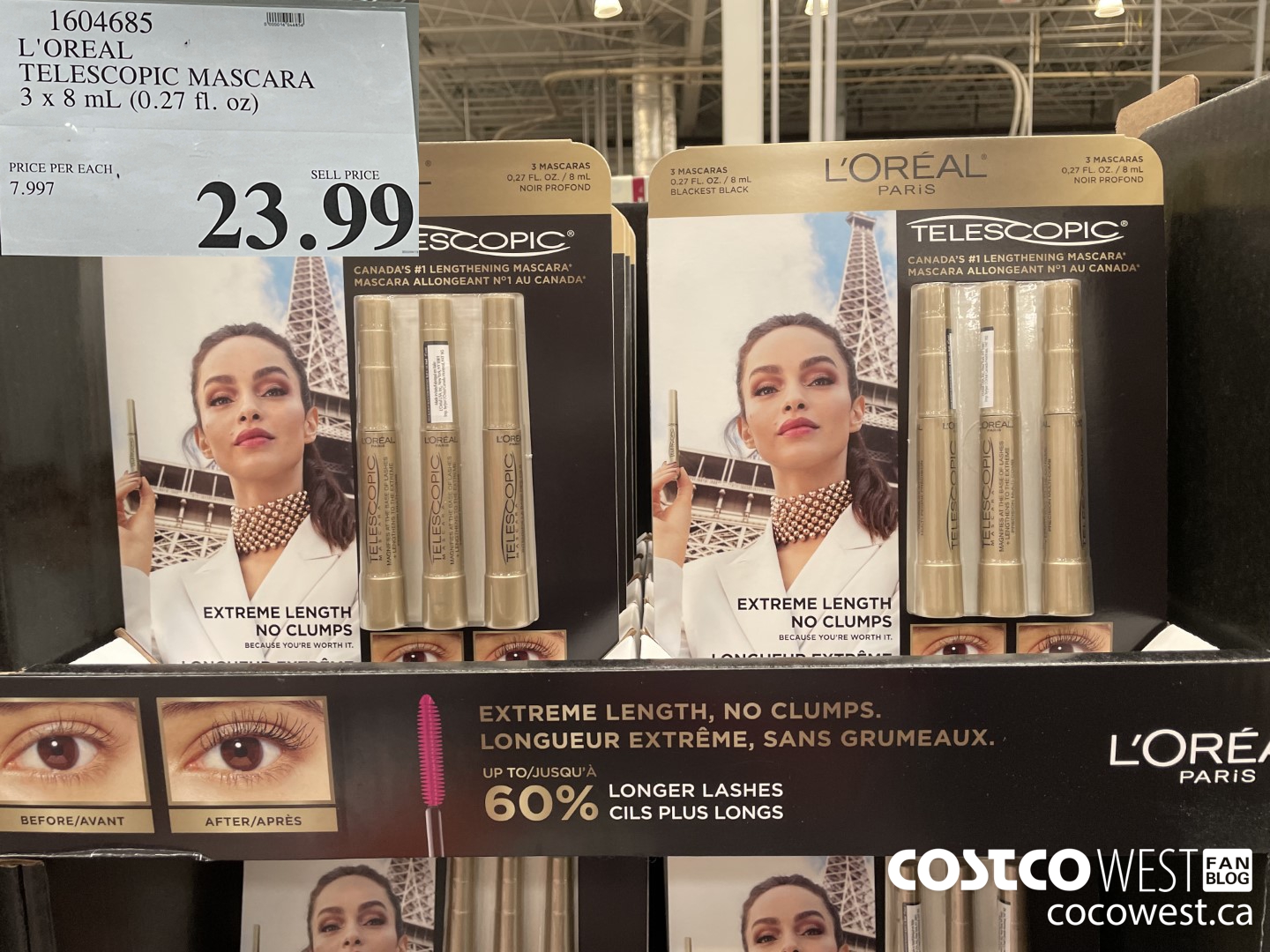1604685 L'OREAL TELESCOPIC MASCARA 3 X 8 ML (0.27 FL. OZ) $23.99