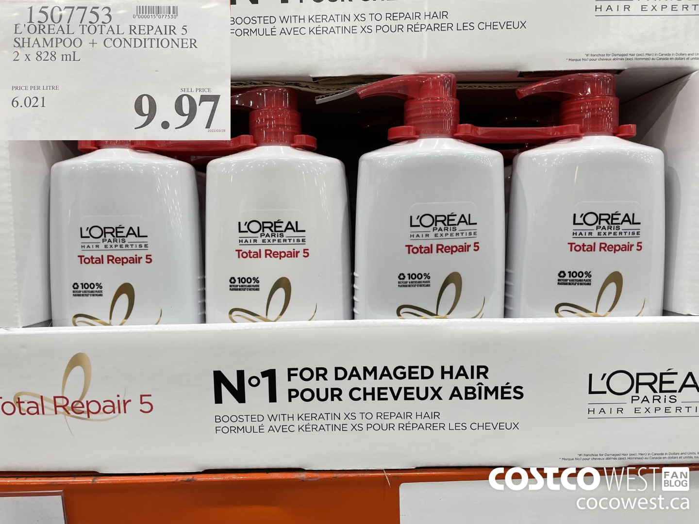 1507753 L'OREAL TOTAL REPAIR 5 SHAMPOO + CONDITIONER 2 x 828 mL $9.97