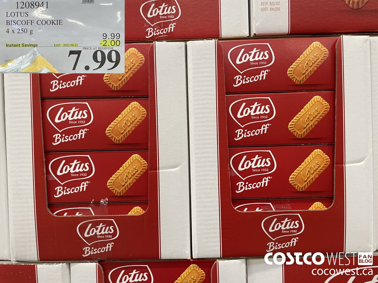 1208941 LOTUS BISCOFF COOKIE 4 x 250 g ($2.00 INSTANT SAVINGS EXPIRES ON 2022-04-21) $7.99
