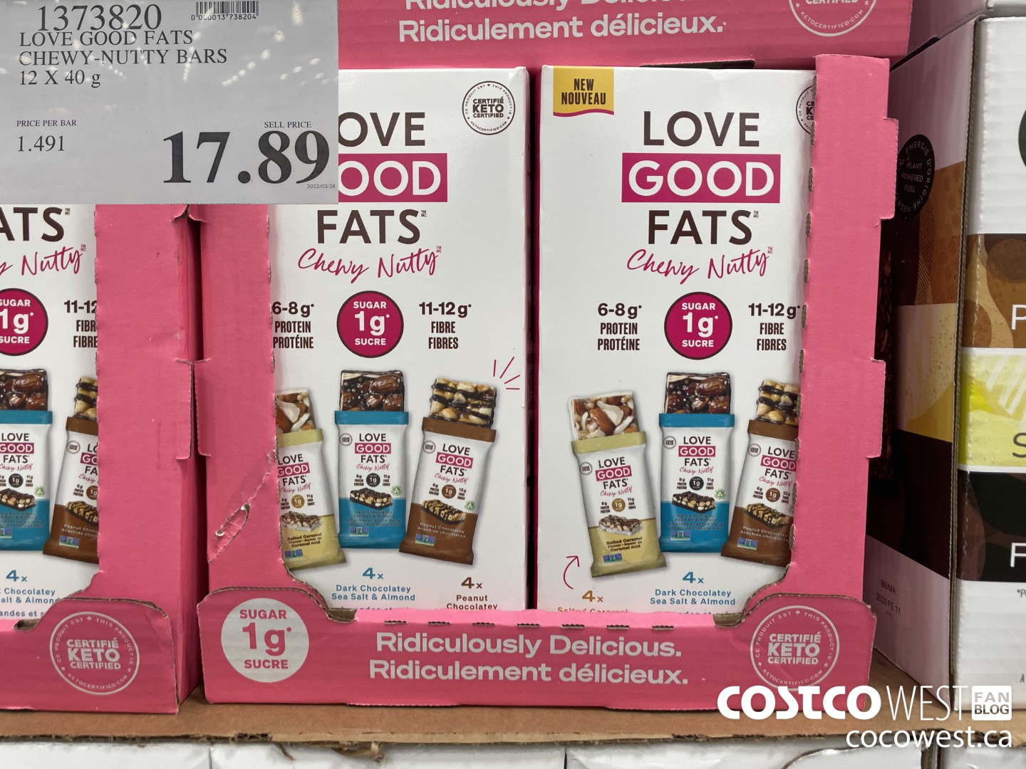 1373820 LOVE GOOD FATS CHEWY-NUTTY BARS 12 X 40G $17.89