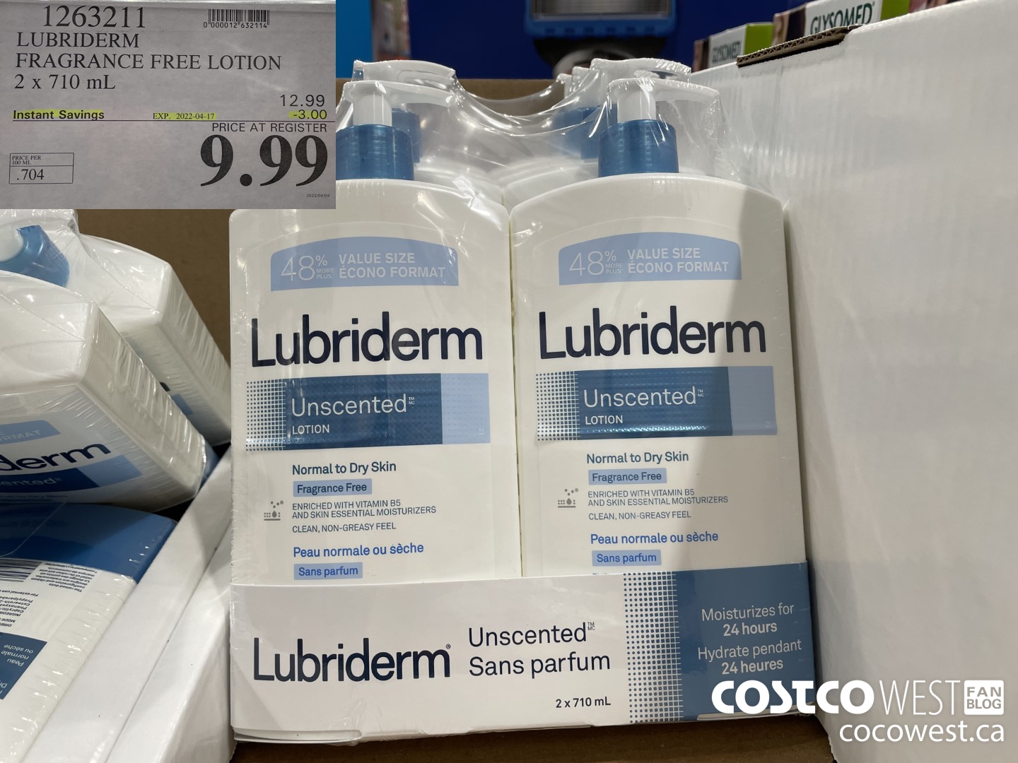 1263211 LUBRIDERM FRAGRANCE FREE LOTION 2 X 710ML ($3.00 INSTANT SAVINGS EXPIRES ON 2022-04-17) $9.99