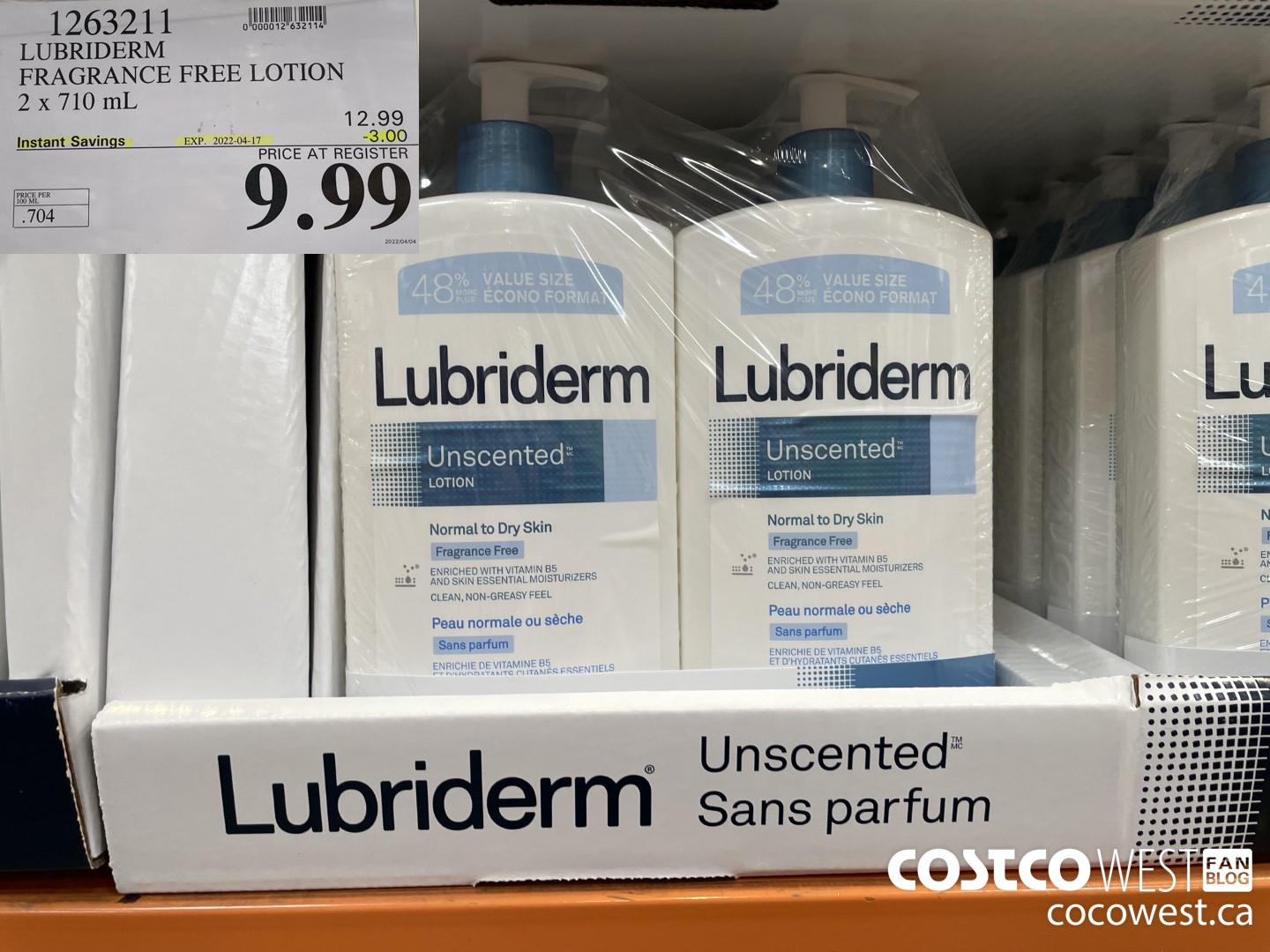 1263211 LUBRIDERM FRAGRANCE FREE LOTION 2 X 710ML ($3.00 INSTANT SAVINGS EXPIRES ON 2022-04-17) $9.99