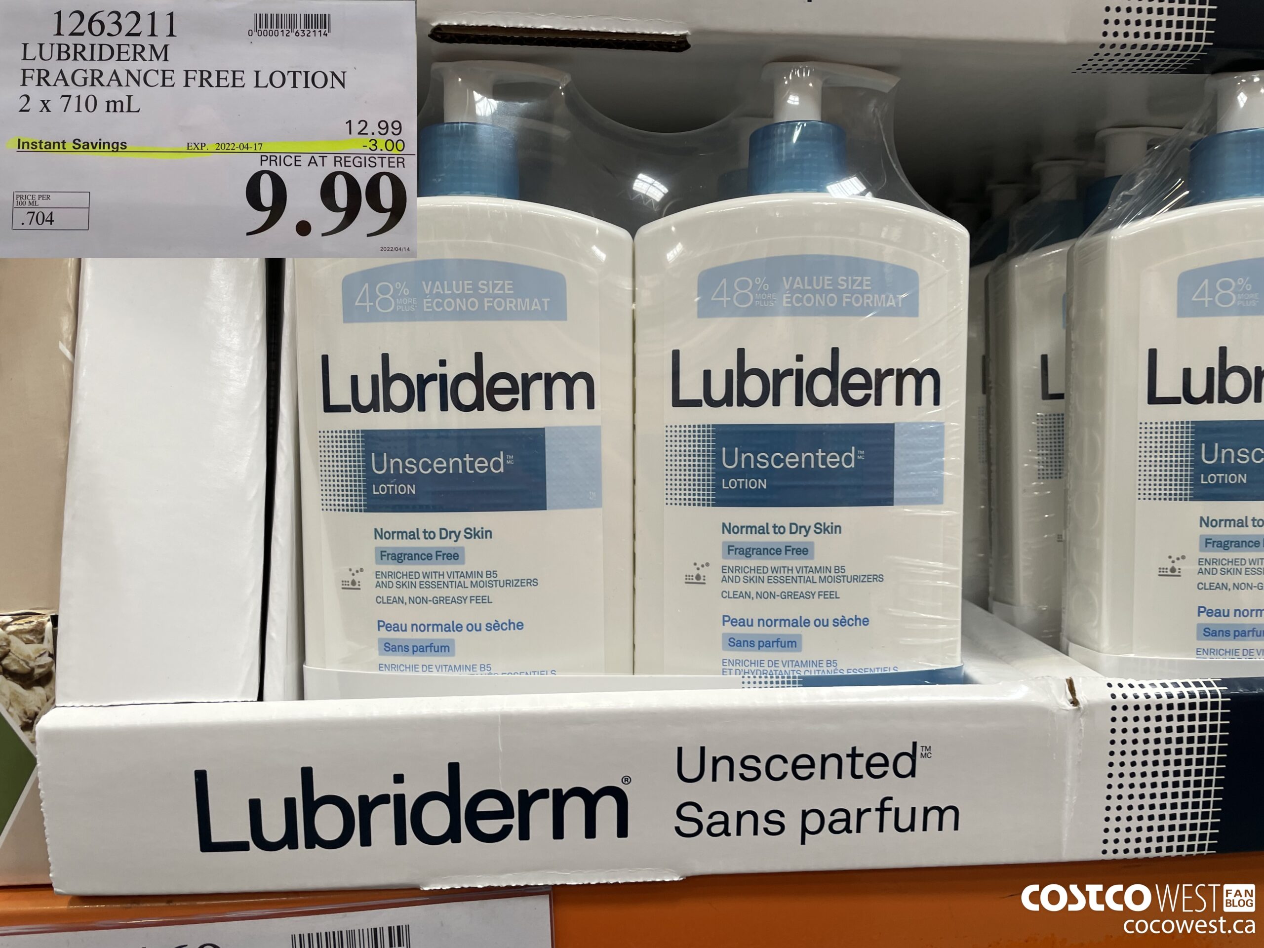 1263211 LUBRIDERM FRAGRANCE FREE LOTION 2 X 710ML ($3.00 INSTANT SAVINGS EXPIRES ON 2022-04-17) $9.99