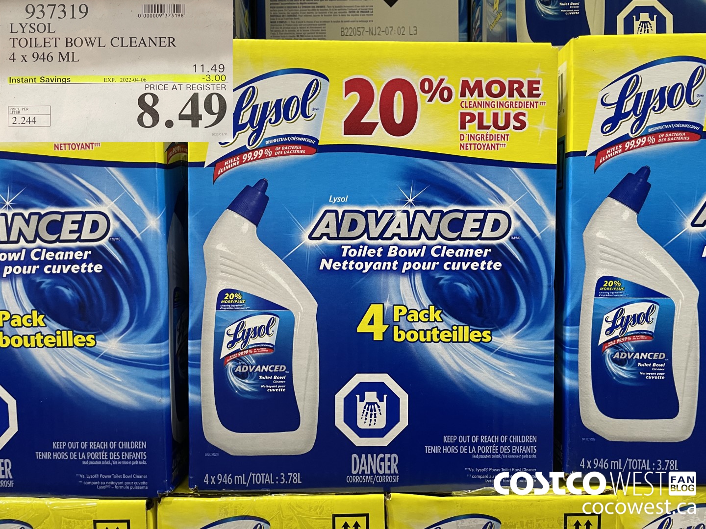 937319 LYSOL TOILET BOWL CLEANER 4 x 946 ML ($3.00 INSTANT SAVINGS EXPIRES ON 2022-04-06) $8.49