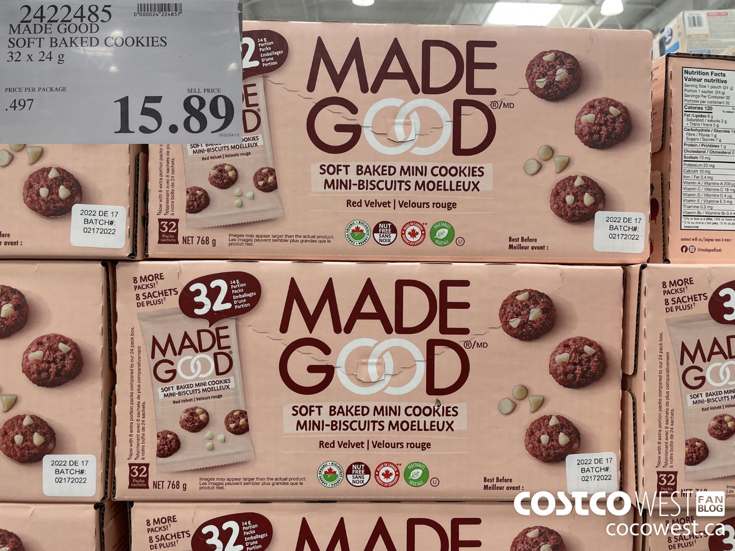 2422485 MADE GOOD SOFT BAKED COOKIES 32 x 24 g $15.89