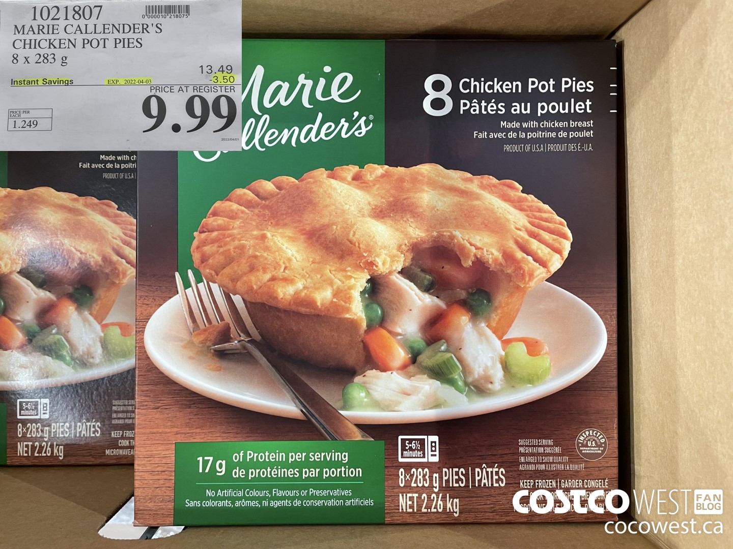 1021807 MARIE CALLENDER'S CHICKEN POT PIES 8 x 283 g ($3.50 INSTANT SAVINGS EXPIRES ON 2022-04-03) $9.99