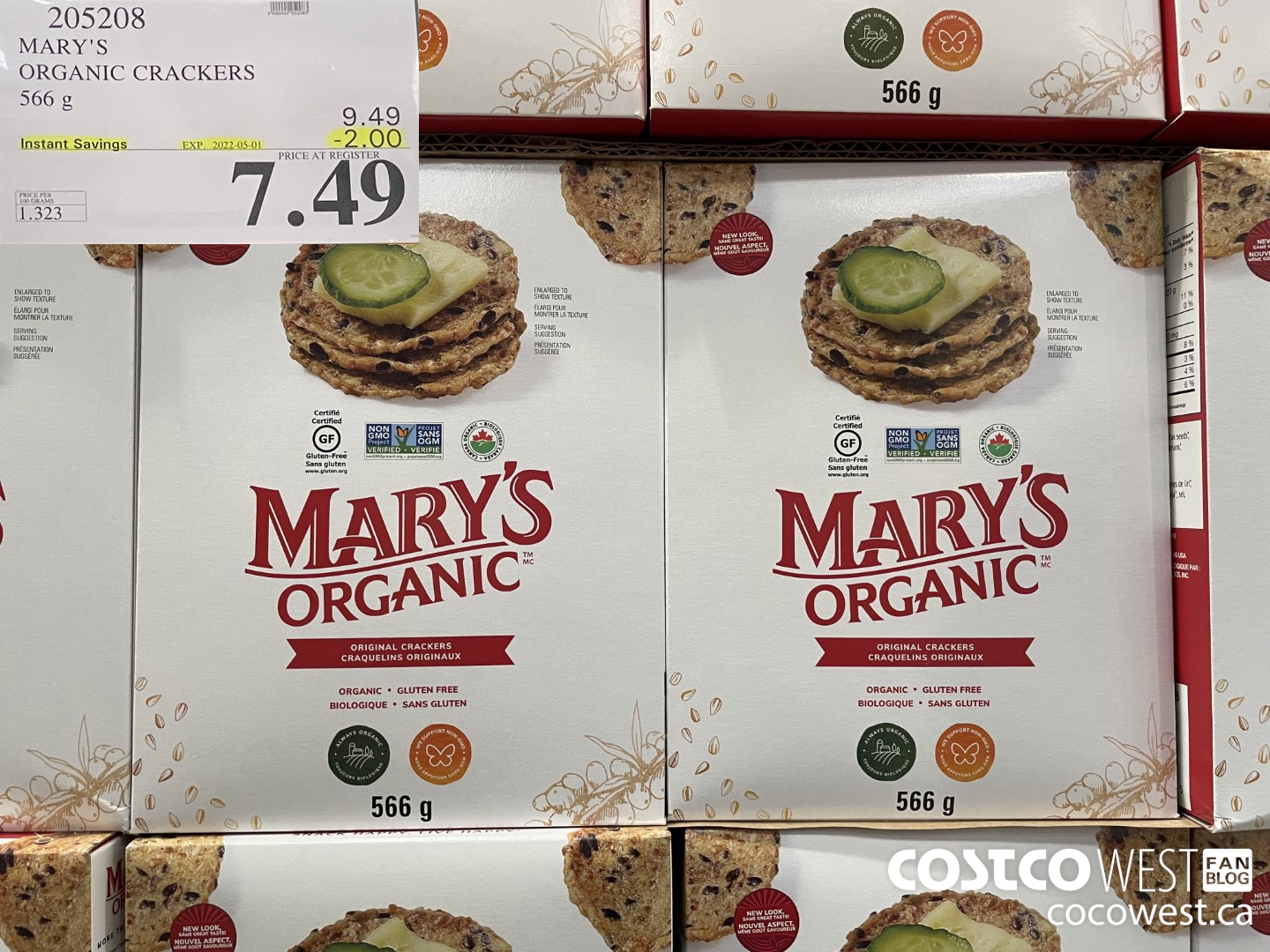 205208 MARY'S ORGANIC CRACKERS 566G ($2.00 INSTANT SAVINGS EXPIRES ON 2022-05-01) $7.49