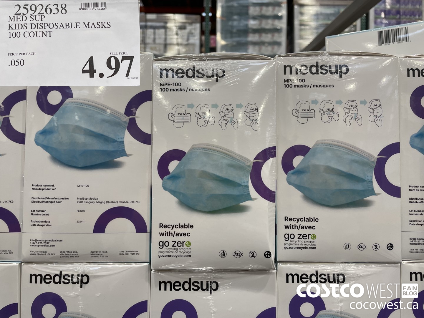 2592638 MED SUP KIDS DISPOSABLE MASKS 100 COUNT  $4.97