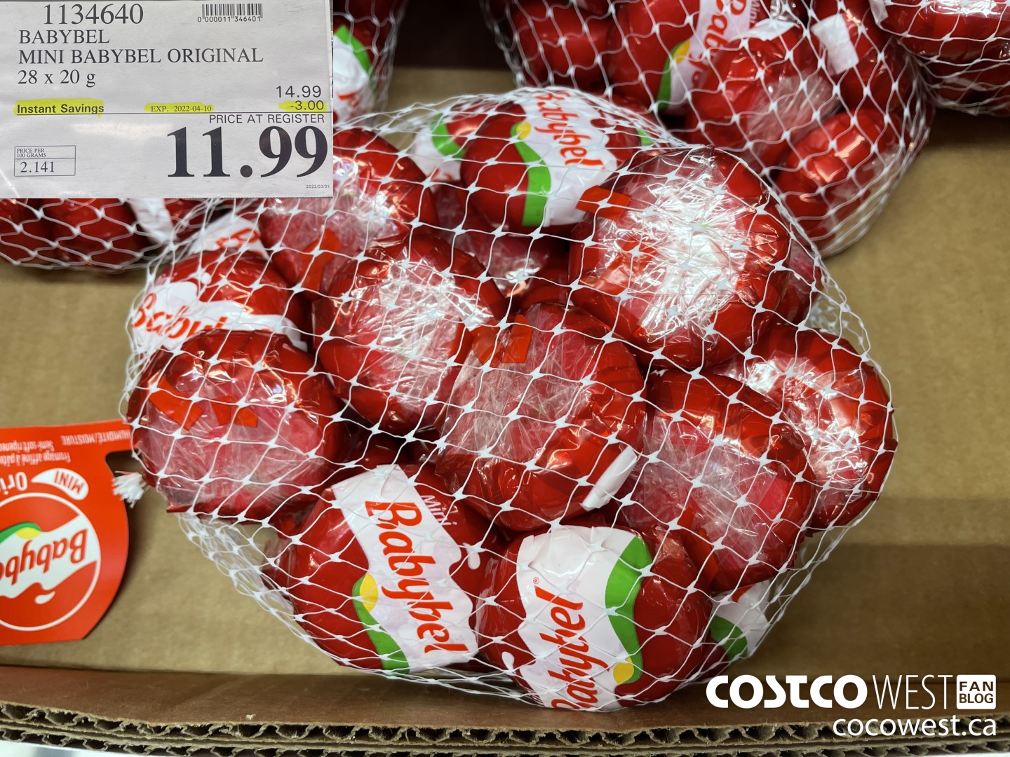 1134640 MINI BABYBEL ORIGINAL 28 x 20 g ($3.00 INSTANT SAVINGS EXPIRES ON 2022-04-10) $11.99