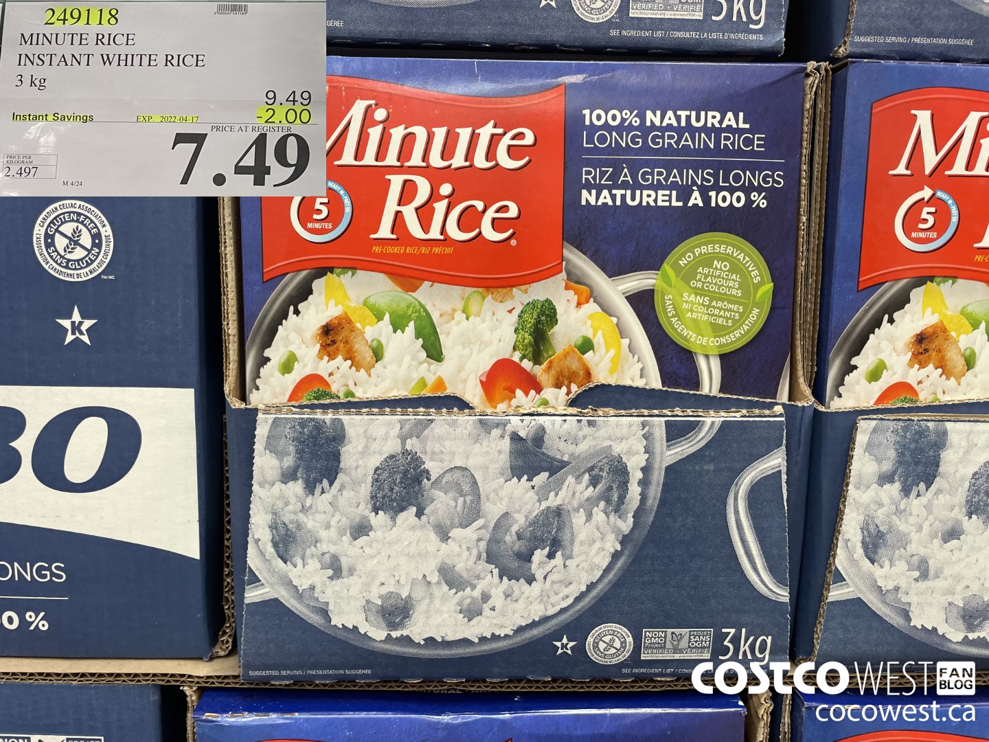 249118 MINUTE RICE INSTANT WHITE RICE 3 kg ($2.00 INSTANT SAVINGS EXPIRES ON 2022-04-17) $7.49